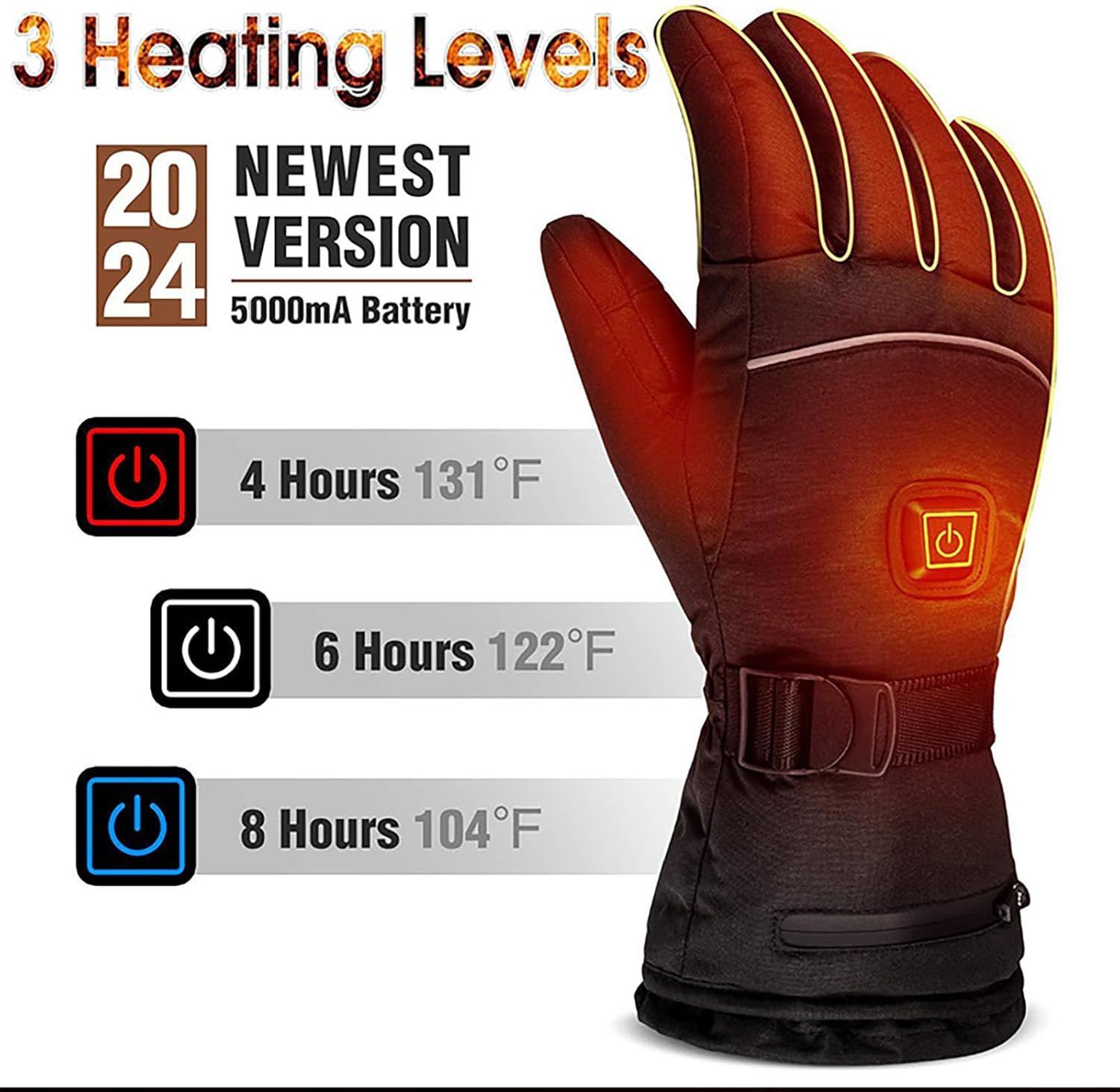Heated Gloves Rechargeable 5000mAh Electric Heating Ski Gloves for Men Women with 3 Heating Levels, Winter Warm Battery Thermal Gloves for Skiing Hunting Fishing Snowboarding - Image 3