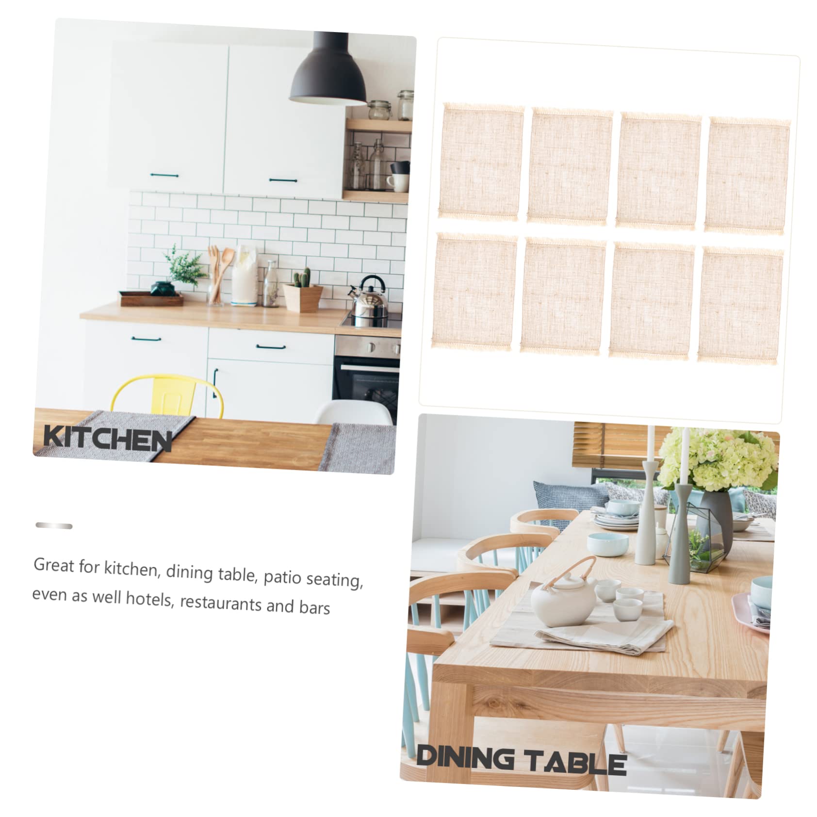 Set de Table en Jute à Franges, 8 Pièces, Coton et Lin, Style Rustique, Pratique pour Maison, Présent de Pendaison de Crémaillère