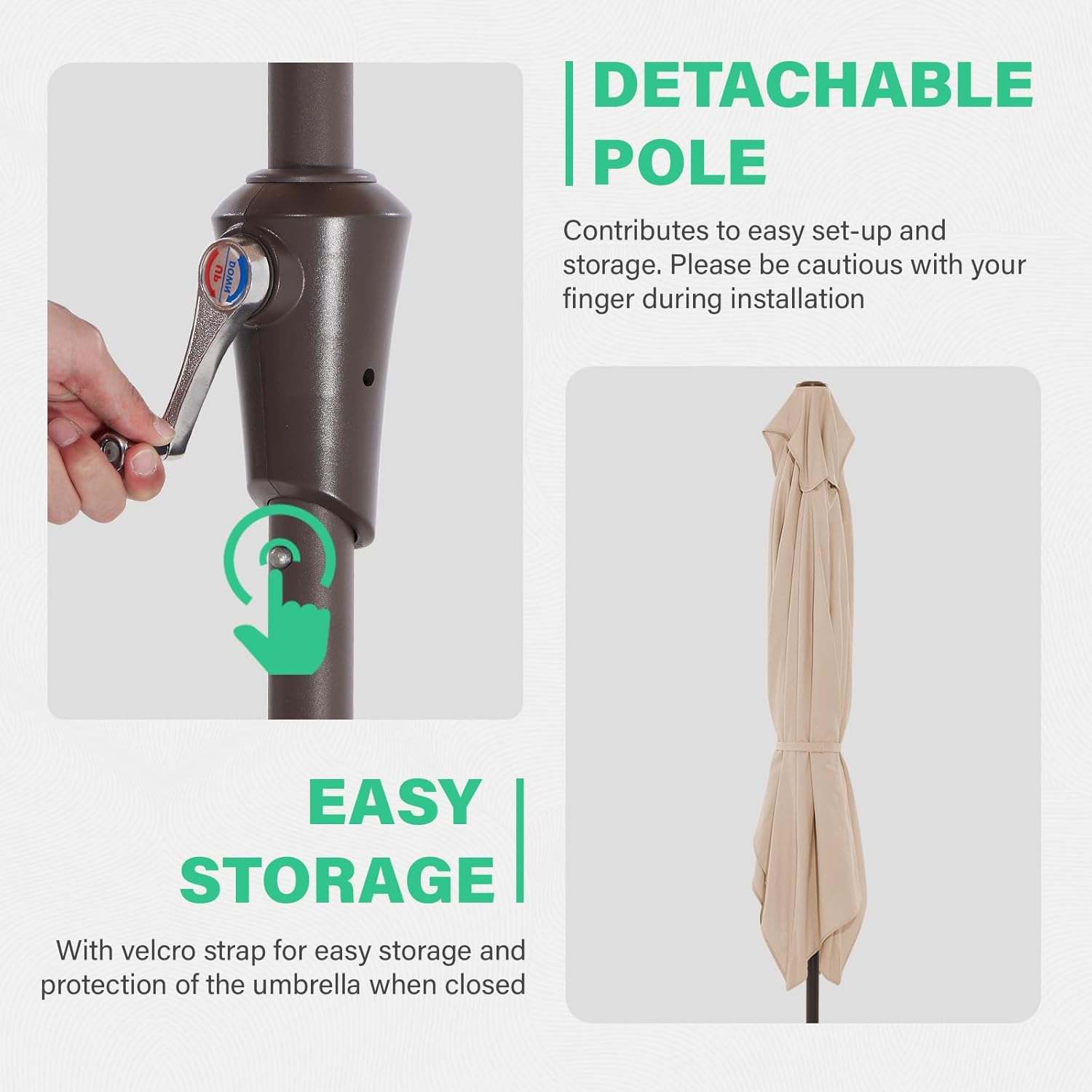 JEAREY 6.5x10 ft Rectangular Patio Umbrellas Outdoor Market Umbrella with Push Button Tilt and Crank, Rectangle Table Umbrellas 6 Sturdy Ribs UV Protection for Pool Garden Backyard Deck, Tan