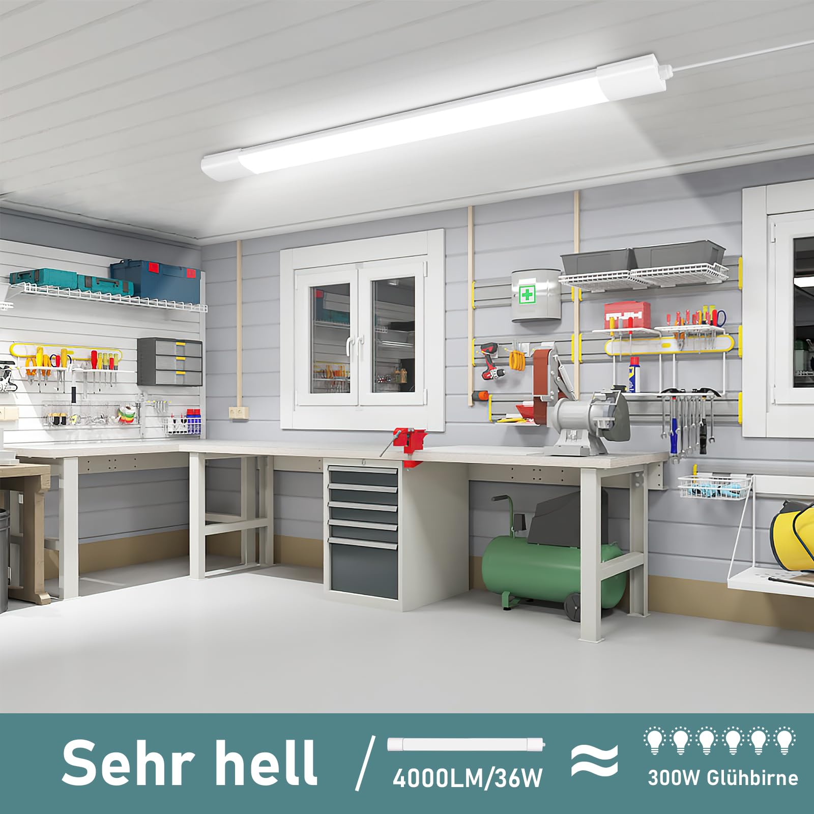 Feuchtraumleuchte LED 120CM, 36W 4000LM LED Deckenleuchte 4000K Neutralweiß, Lampe Feuchtraumlampe IP65, Röhre 120CM als Wannenleuchte, Schlafzimmerlampe, Badezimmer Lampe, Garagenlampe