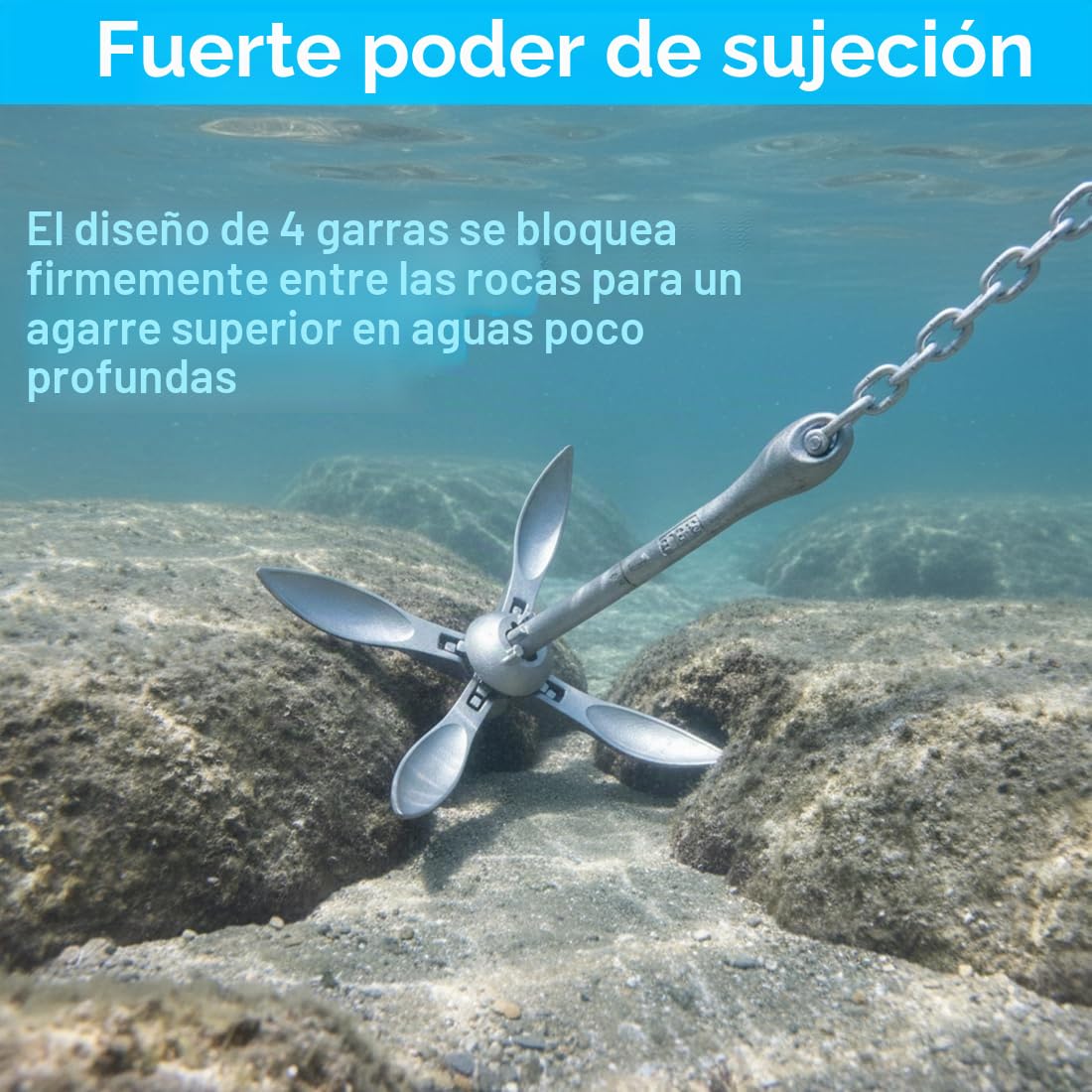 BeGrit Kit de Anclaje para Bote Ancla galvanizada 2.5kg, Ancla de garfio Plegable con Cadena galvanizada de 8 mm, para Botes de Pesca Sup inflables de Canoa de Kayak