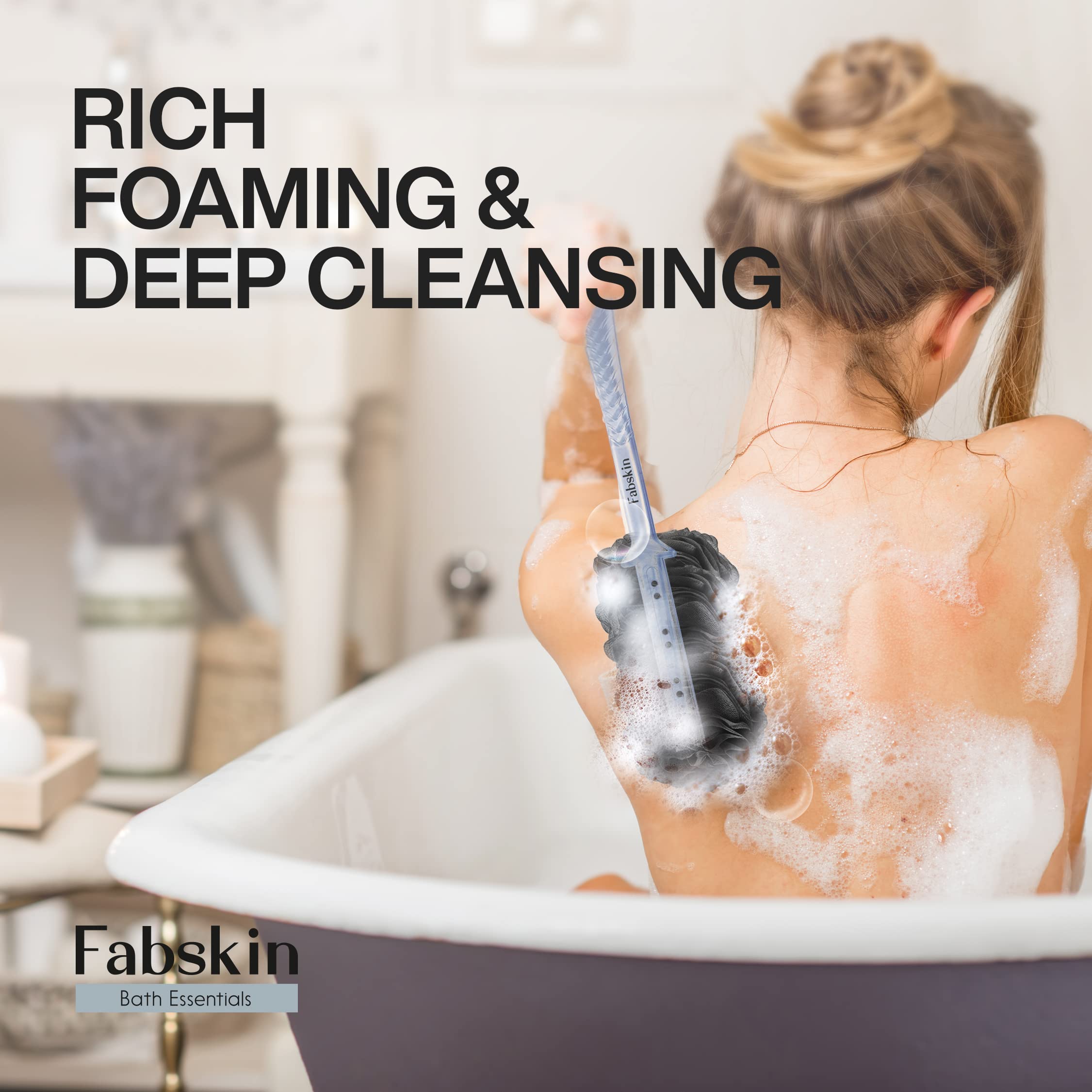 Fabskin Szczotka do ciała Loofah dla mężczyzn i kobiet z długim uchwytem, szczotka do kąpieli | szorowarka do pleców do kąpieli, wyprodukowana w Indiach (czarna)