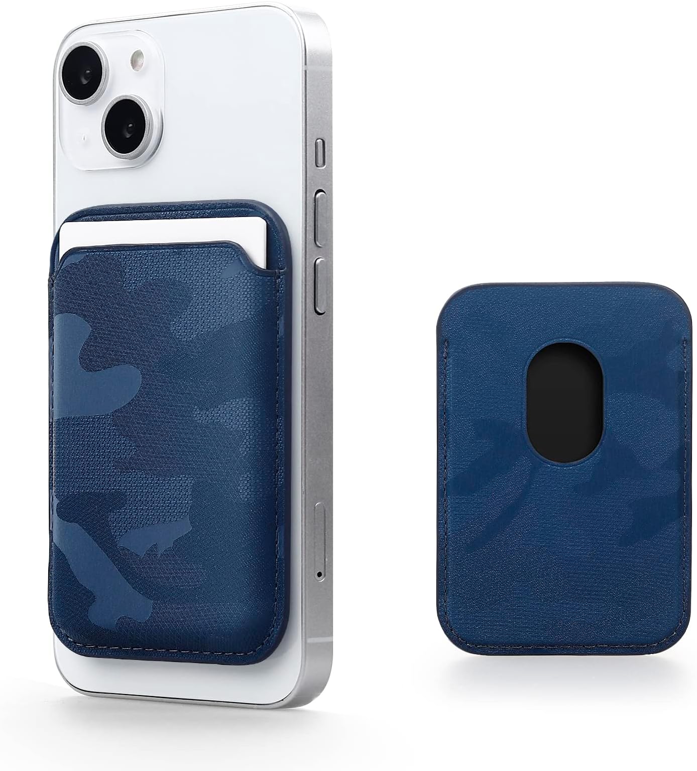 WALLFID Mag-Safe Wallet Leather Compatible with iPhone 15/14/13/12 Pro/Max/Plus/Mini,RFID Card Holder with Mag-Safe Magnet (Camouflage Blue)