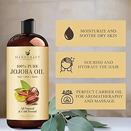 Handcraft Blends Jojoba Oil 16 Fl Oz | Cold-Pressed | 100% Pure and Natural | Premium Grade Carrier Oil | Hair | Skin | Body | Ayurvedic Skin Care | Massage | Hexane-Free