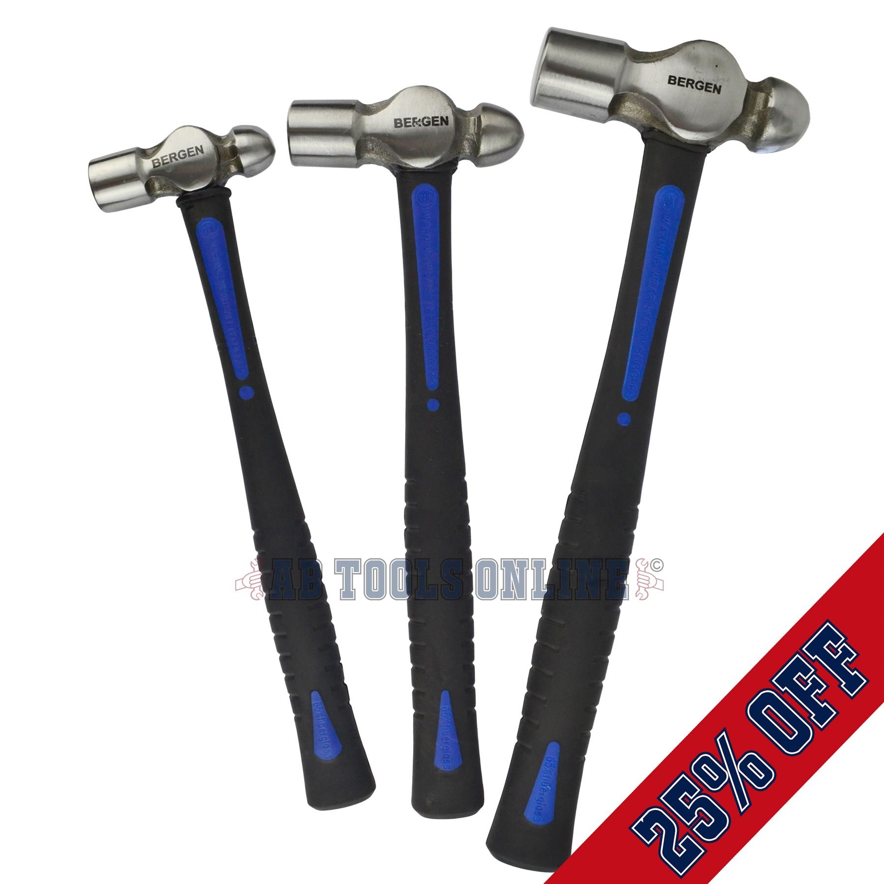 Conjunto de martillo con punta de bola de goma con mangos de fibra de vidrio de 8oz/16oz/32oz A204