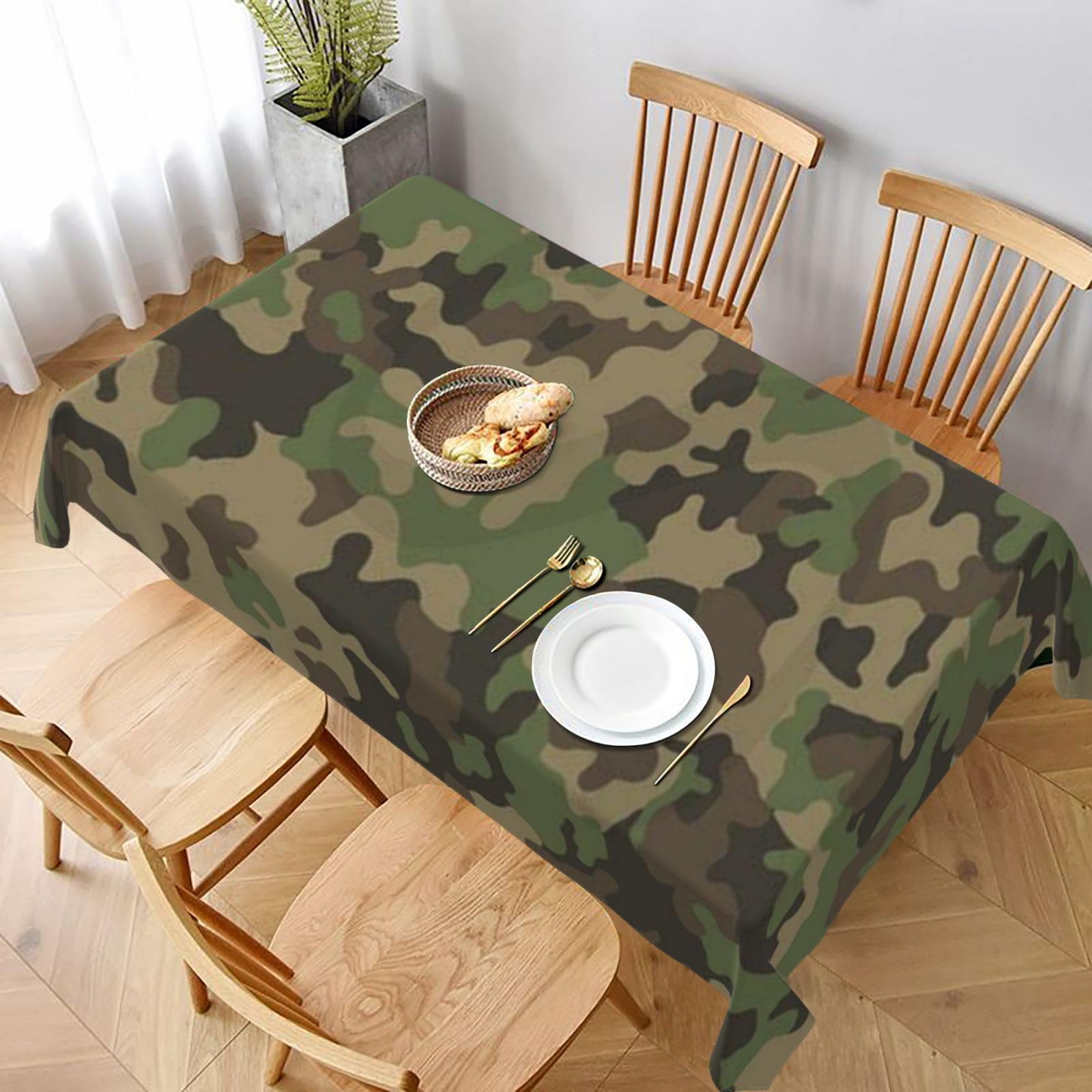 BNVSADC Green Camouflage Printed Rectangle Tablecloth 228x152 CM, Water Resistant Polyester Table Cloth Decorative Fabric Table Covers for Kitchen Dining Table Parties Camping