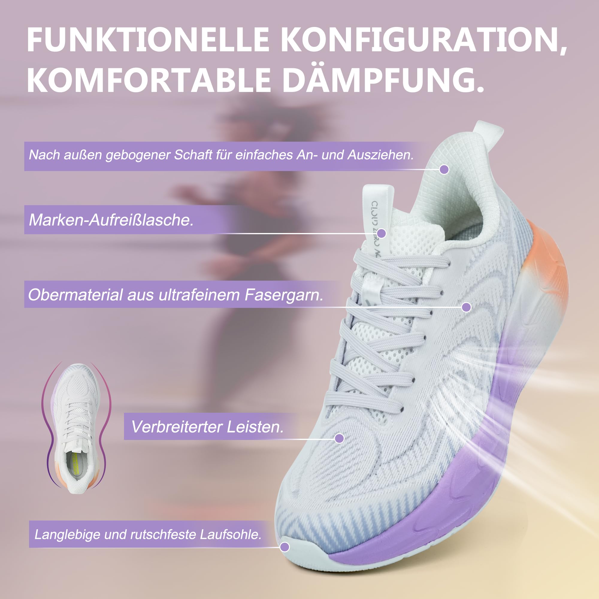 Hawkwell Cloud Zero Active Cushion - Zapatillas de senderismo transpirables para mujer, ligeras, antideslizantes, modernas