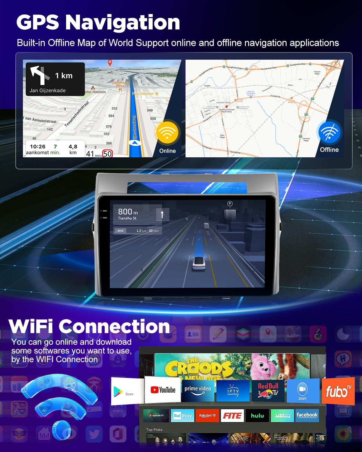 NHOPEEW Autoradio 4+128G pour Toyota Corolla Verso 2004-2009 avec Carplay sans Fil et Android Auto - Écran incell 9 Pouces Prise en Charge WiFi GPS Commandes au Volant + Caméra de recul,