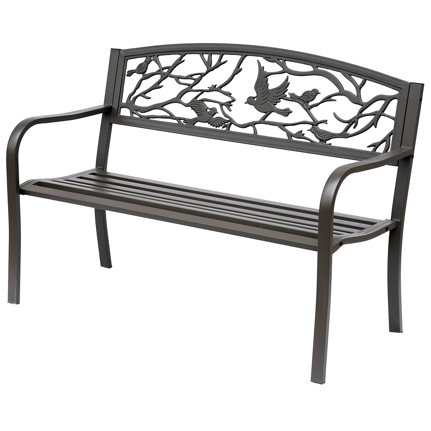 Outsunny Banc de Jardin 3 Places Banc extérieur Jardin Style Rural Chic pour Balcon terrasse Patio 127 x 60 x 85 cm métal époxy anticorrosion Brun