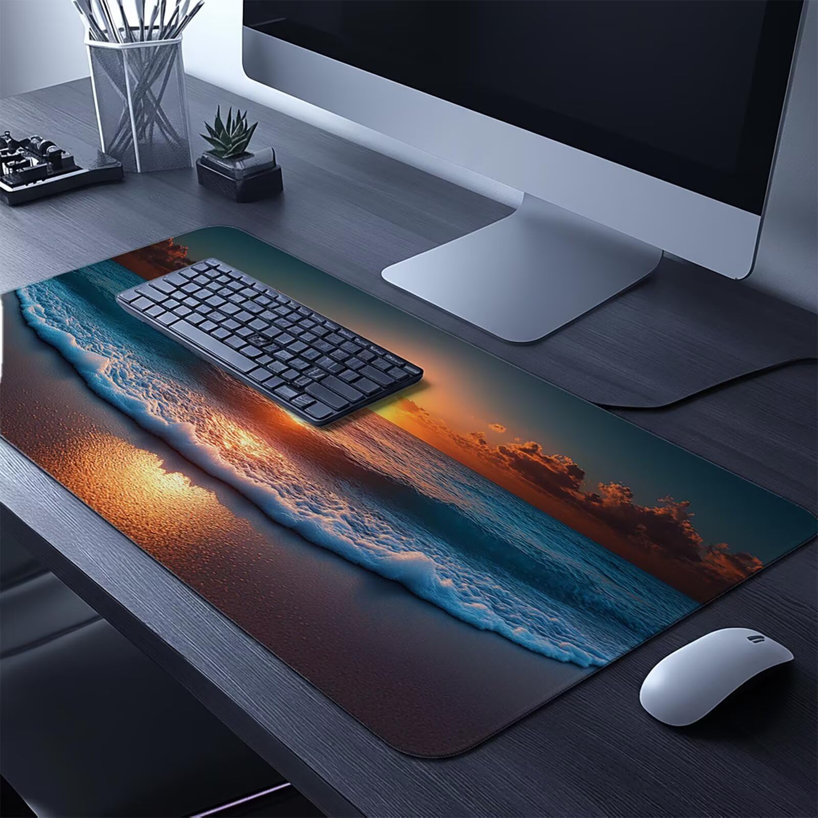 Podkładka pod mysz plażowa XXL, 600 x 1400 x 3 mm, wodoodporna, podkładka pod mysz dla graczy, poprawia dokładność i prędkość, akcesoria do gier, laptop, biuro, prezent dla mężczyzn, FSBD-3927