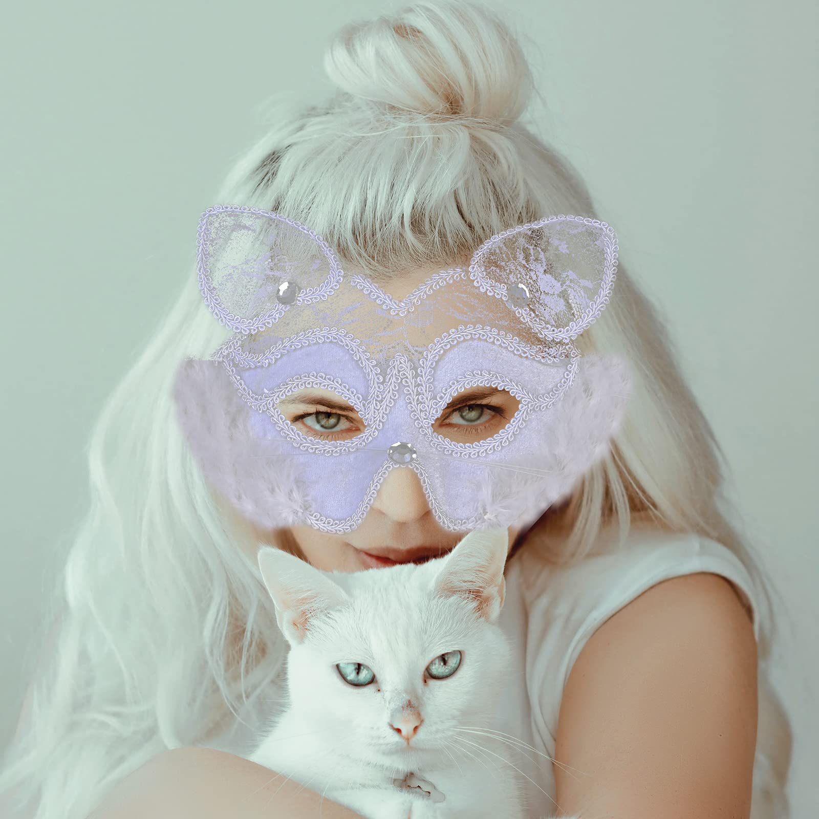 Cat Paw Thigh High Socks Golves, Cute Soft 3D Toe Beans Socks Mittens Kitten Claw Pad Socks for Girl Women Cosplay Set…: 2pcs White Mask