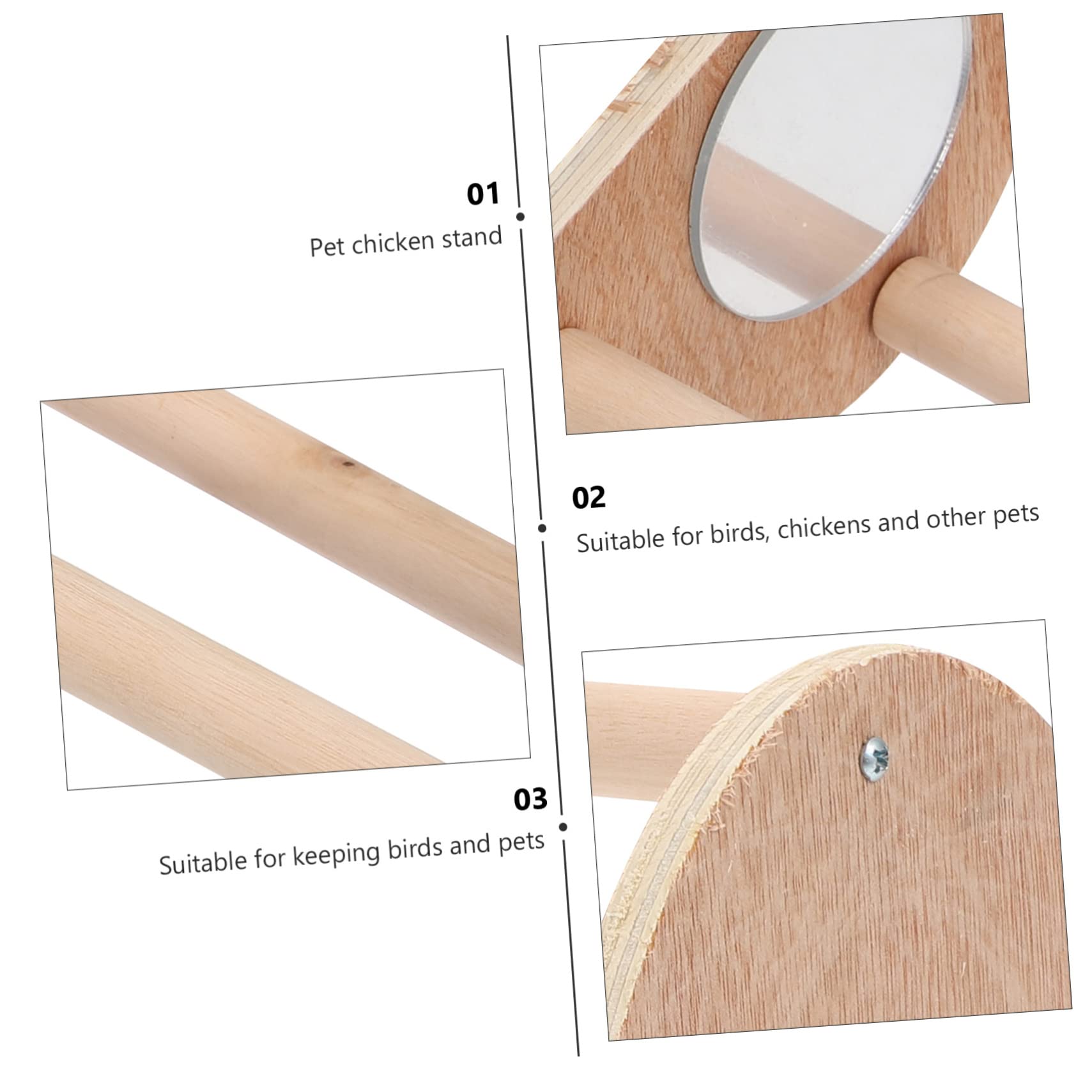 3pezzi Trespolo Legno Per Galline e Pappagalli Con Specchio Supporto Per Gioco e Attività Per Uccelli Resistente e Naturale Adatto Galline e Pappagalli