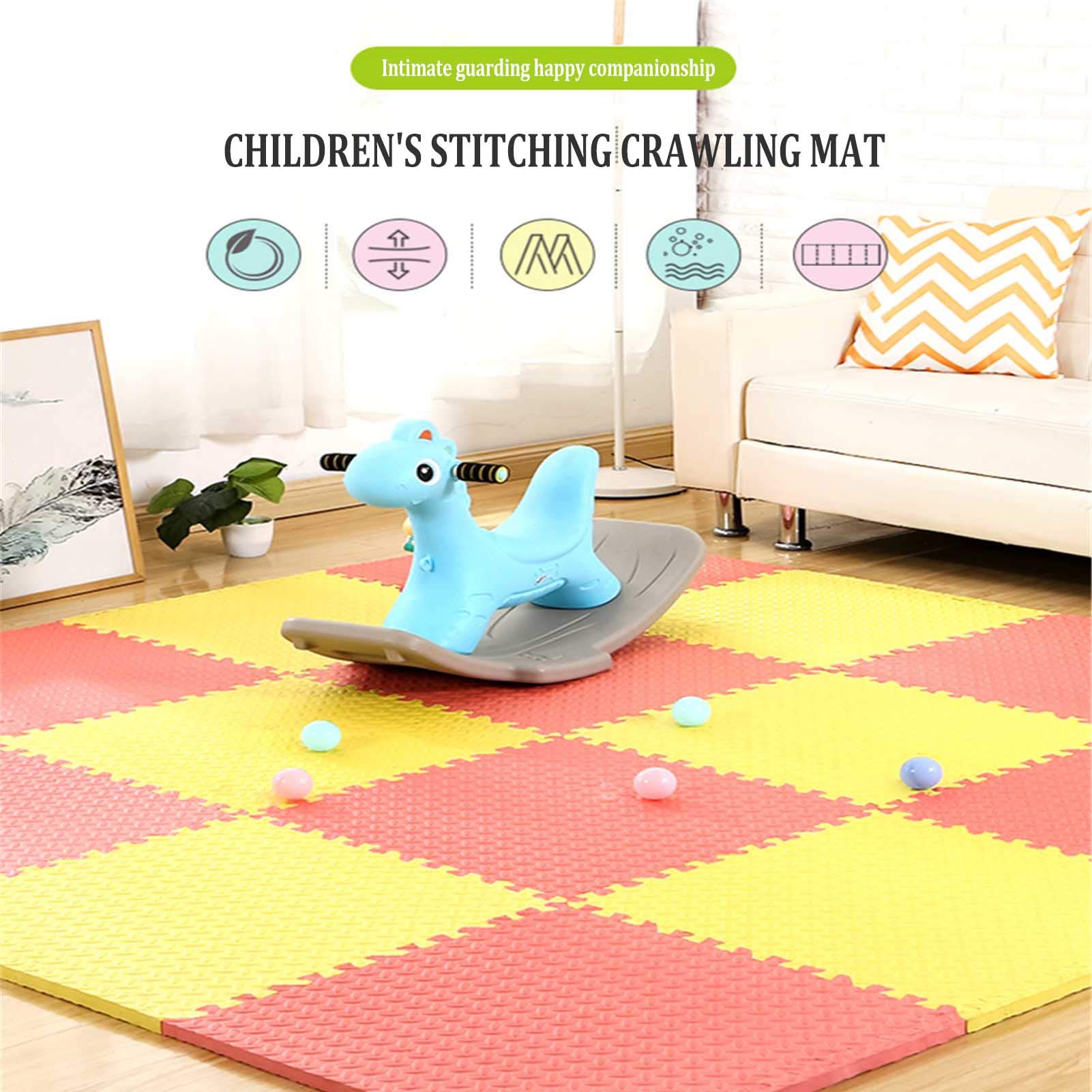 Tappetino Puzzle Bambino, Tappetino Gioco Puzzle Ad Incastro in Schiuma Morbida con Bordi Adatto per Area Giochi per Bambini Camera da Letto Soggiorno Palestra,Beige+Blue,12