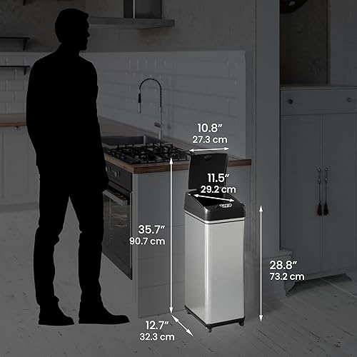 Miniatura 6 de iTouchless Glide - Bote de basura con sensor a prueba de mascotas de 13 galones con ruedas y sistema de control de olores, acero inoxidable