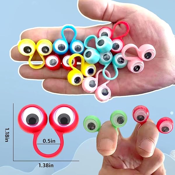 48 Pezzi Occhi Marionette da Dito, Mostro Occhio Marionette Da Dito, Burattini a Dito con Occhi Anelli, Giocattoli per bambini, regali di compleanno per bambini - 2