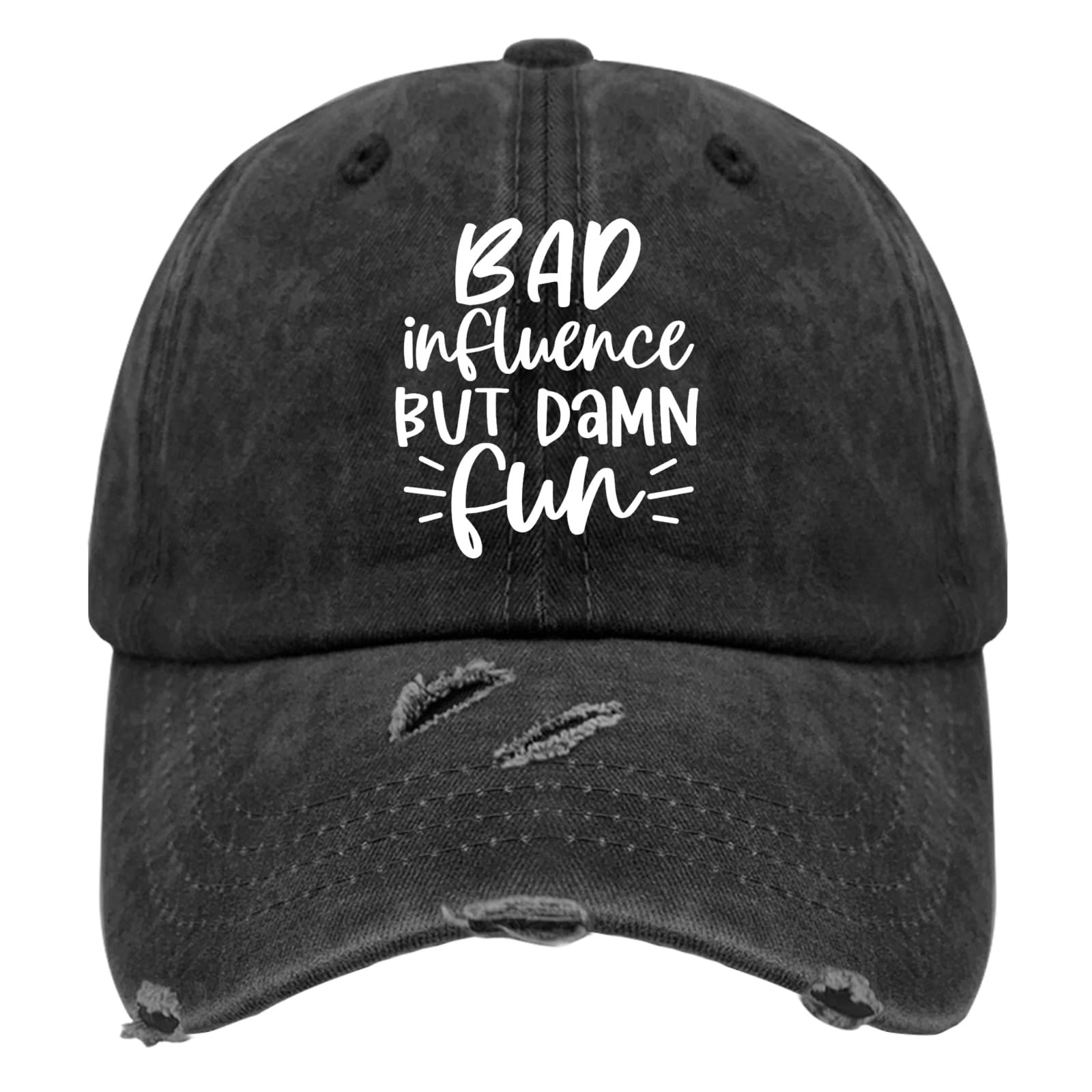 Bad Influence But Damn Fun Hats for Men Washed Distressed Baseball Cap Cool Washed Workout Hat