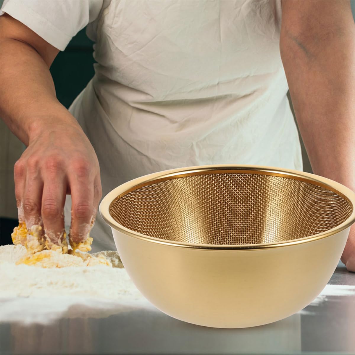 Colador Escurridor de Arroz y Verduras 2 Piezas Acero Inoxidable 24 Cm Color Dorado Multifuncional para Lavar Frutas Utensilios de Cocina Hogar