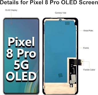 OLED Framed Screen Replacement GC3VE G1MNW Touch LCD Display Digitizer Repair Tool Kit for Google Pixel 8 Pro 5G Full Assembly 6.7Fingerprint Friendly