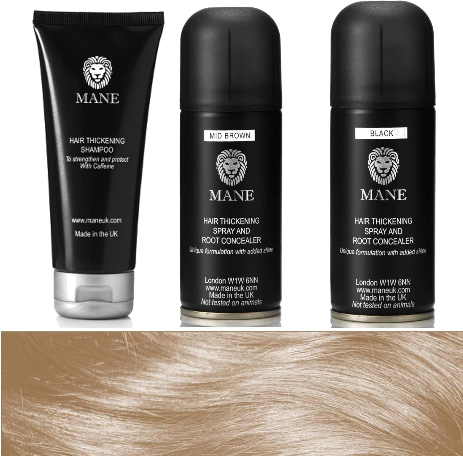 Mane Hair Thickening Spray x 2 (100 ml Mid Brown) and a Mane Hair