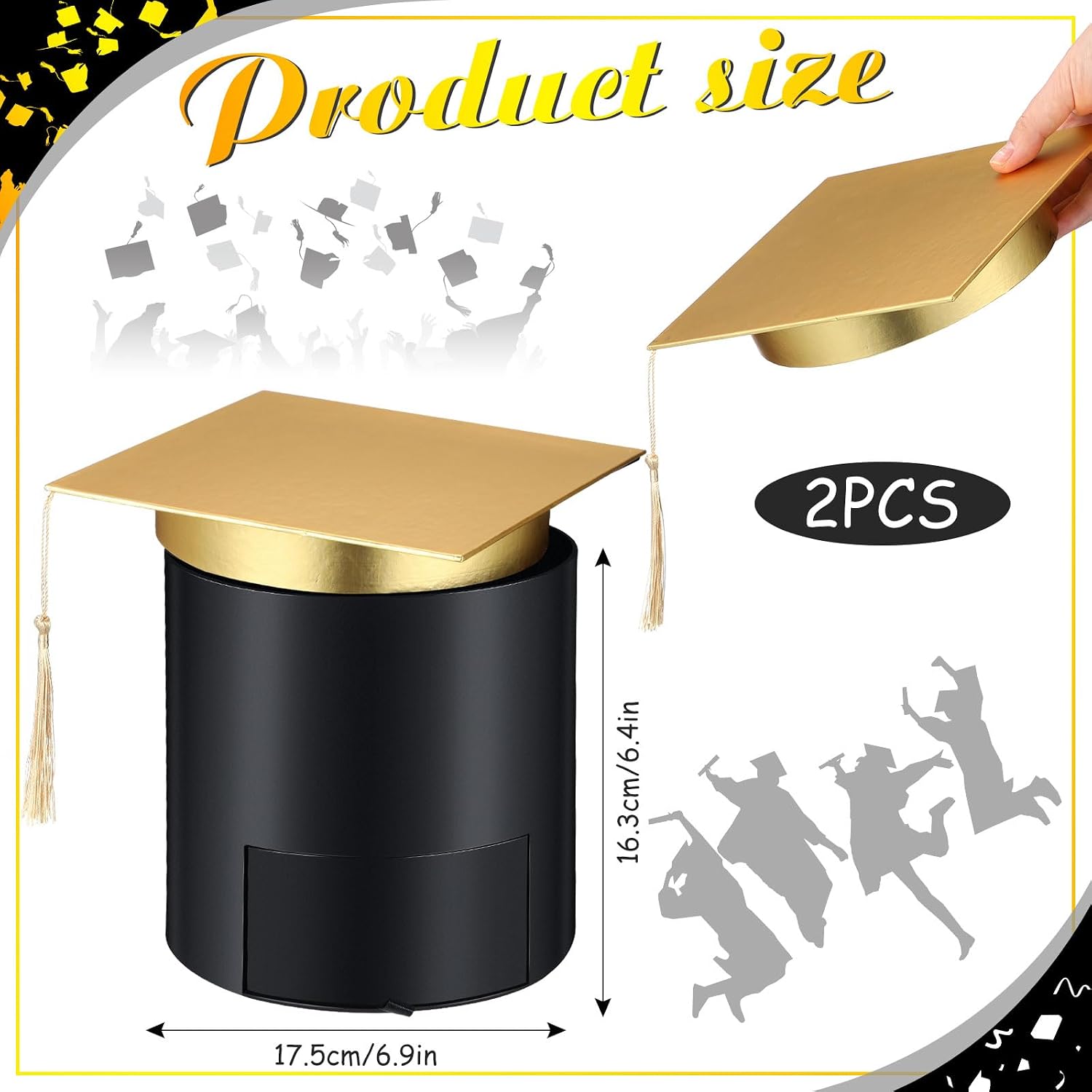 Weekgrat 2 Pack Graduation Flower Box Graduation Cap Gift Boxes 6.9 x 6.4 in empty Container for Grad Party Outdoor Indoor Activities Celebrations(Black)