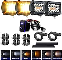 Vista 13 de ASLONG 2 módulos LED blanco/amarillo ámbar de 4 pulgadas, kit de luz antiniebla, lámpara combinada de triple fila, arnés de cableado con interruptor