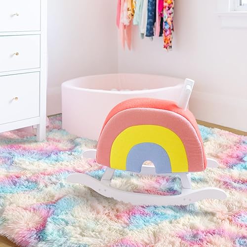Miniatura 7 de Ompaa Alfombra suave y esponjosa de arco iris para dormitorio de niñas, alfombras Kawaii de teñido anudado para niños, para adolescentes, estética,