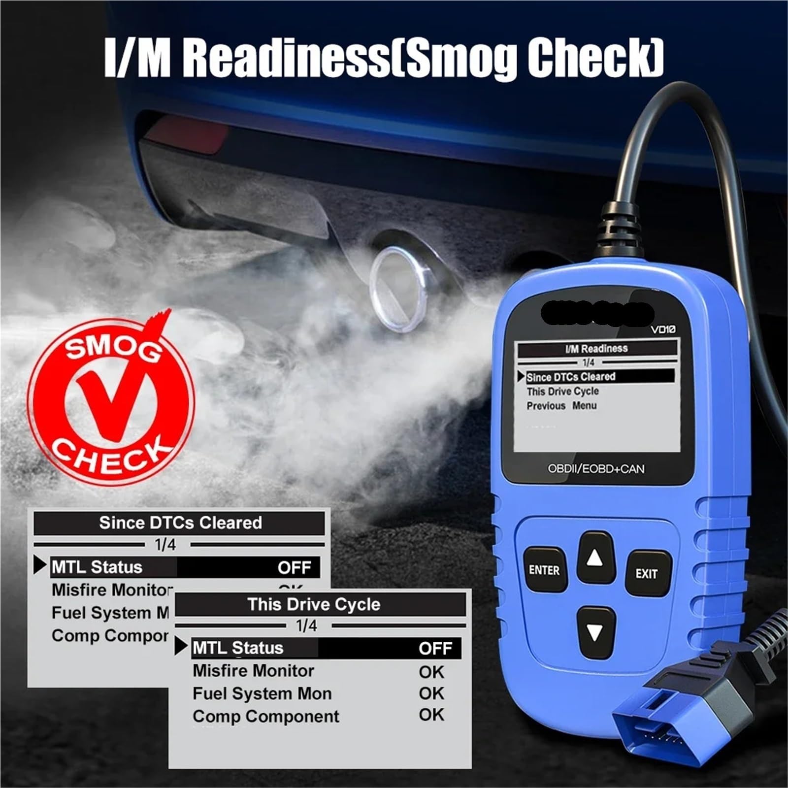 VD10 OBD2 Scanner With I/M Readiness Professional OBDII Diagnostic Code Reader Tools For Check Engine Light