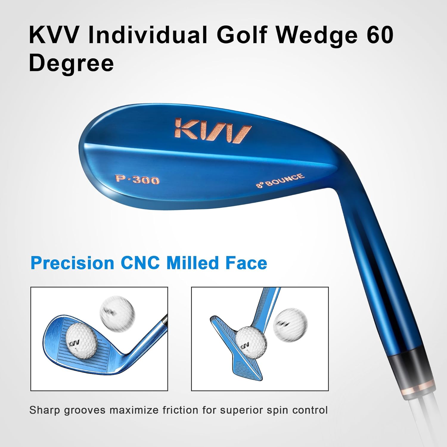 KVV Premium Golf Wedges with Ionized Blue PVD Finish - 52/56/60 Degree Individual/ 3-Wedge Golf Set-Right-Handed, CNC Milled Face, Wedge Set for Men & Women