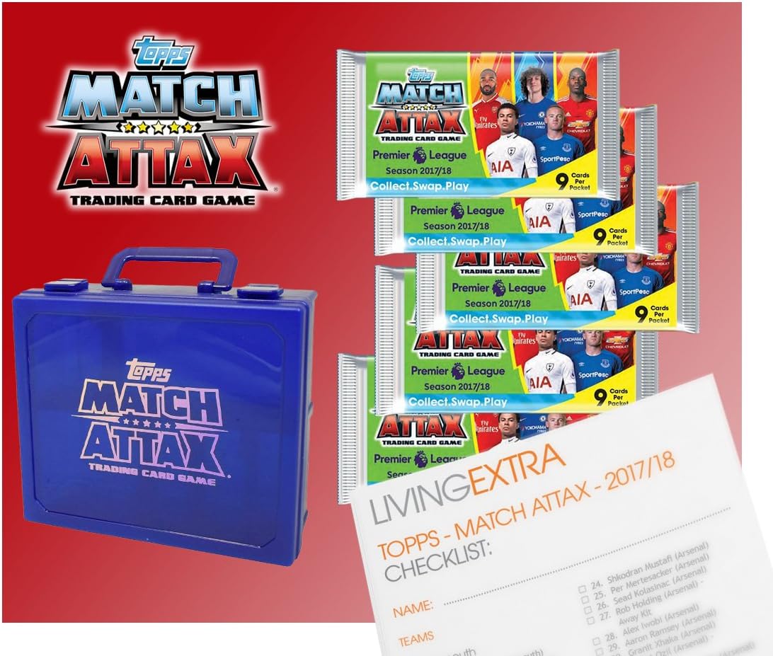 Topps Match Attax 2017/18 EPL Trading Card SWAP box with 50 Cards. (Includes 2 x limited edition Bronze, Silver or Gold Cards). Plus 12 page LivingExtra Checklist Guide.