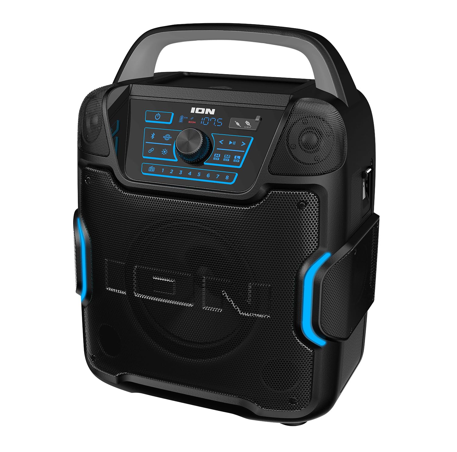 ION Sport 320-200 Watt Outdoor Bluetooth Party Speaker with Rechargeable Battery, FM Radio, Lights, USB Charging, App, Omni-Directional Sound