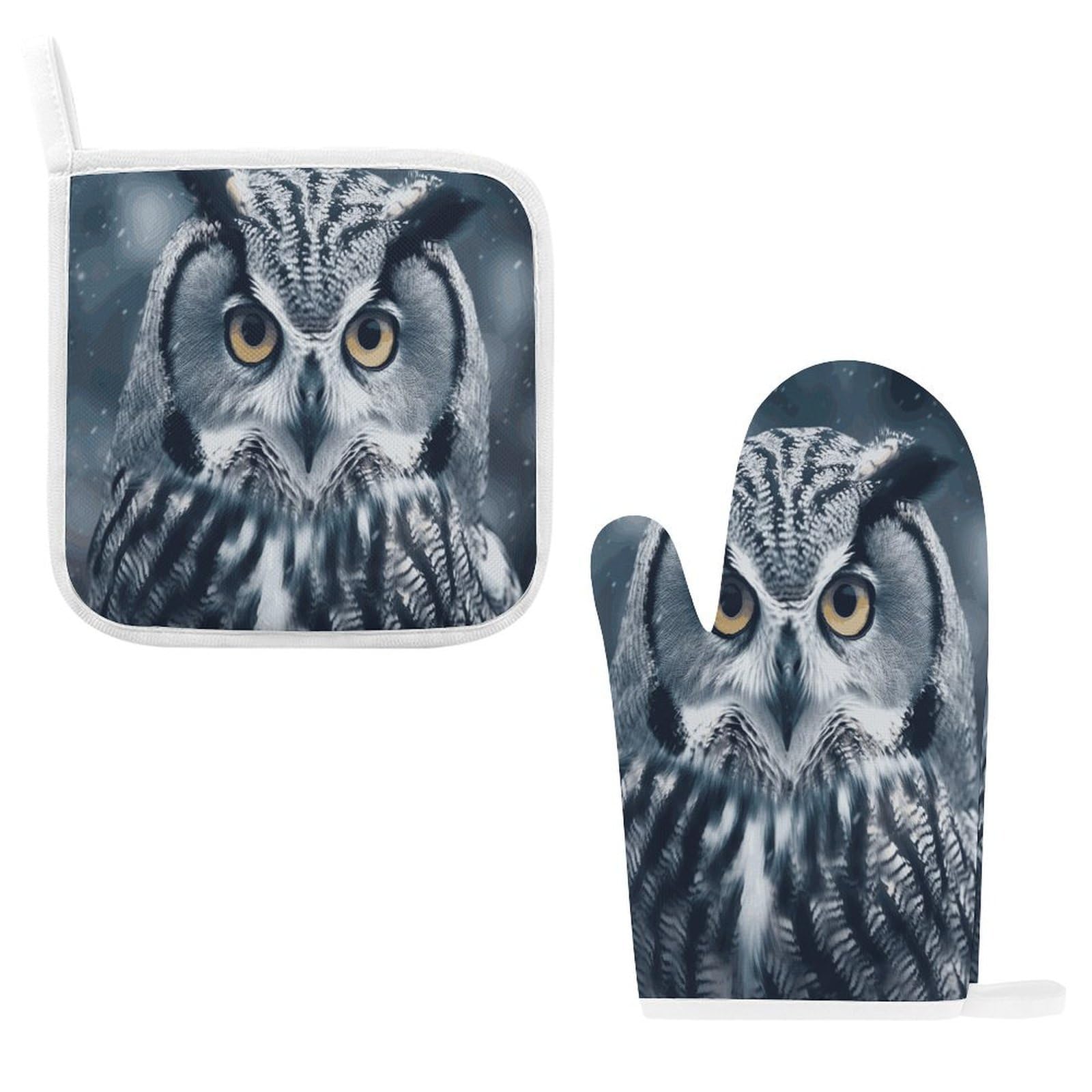 Btcowzrv Style Grey And White Owl Oven Mitts And Pot Holders 2Pcs Set