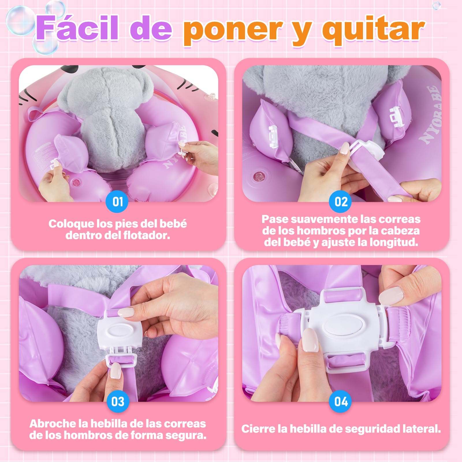 NYOBABE Flotador Bebe para 6-36 Meses, Flotador Bebe con Sombrilla UPF 50+ y Doble Cámara de Aire, Asiento de Seguridad Ajustable, Cámara de Aire Trasera Antivuelco, Flotador para Bebés 1-3 Año