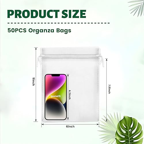 Miniatura 3 de YunKo 50 bolsas de organza de 6 x 9 pulgadas, bolsas de regalo de malla, bolsas de regalo de organza transparente blanca para recuerdos de boda