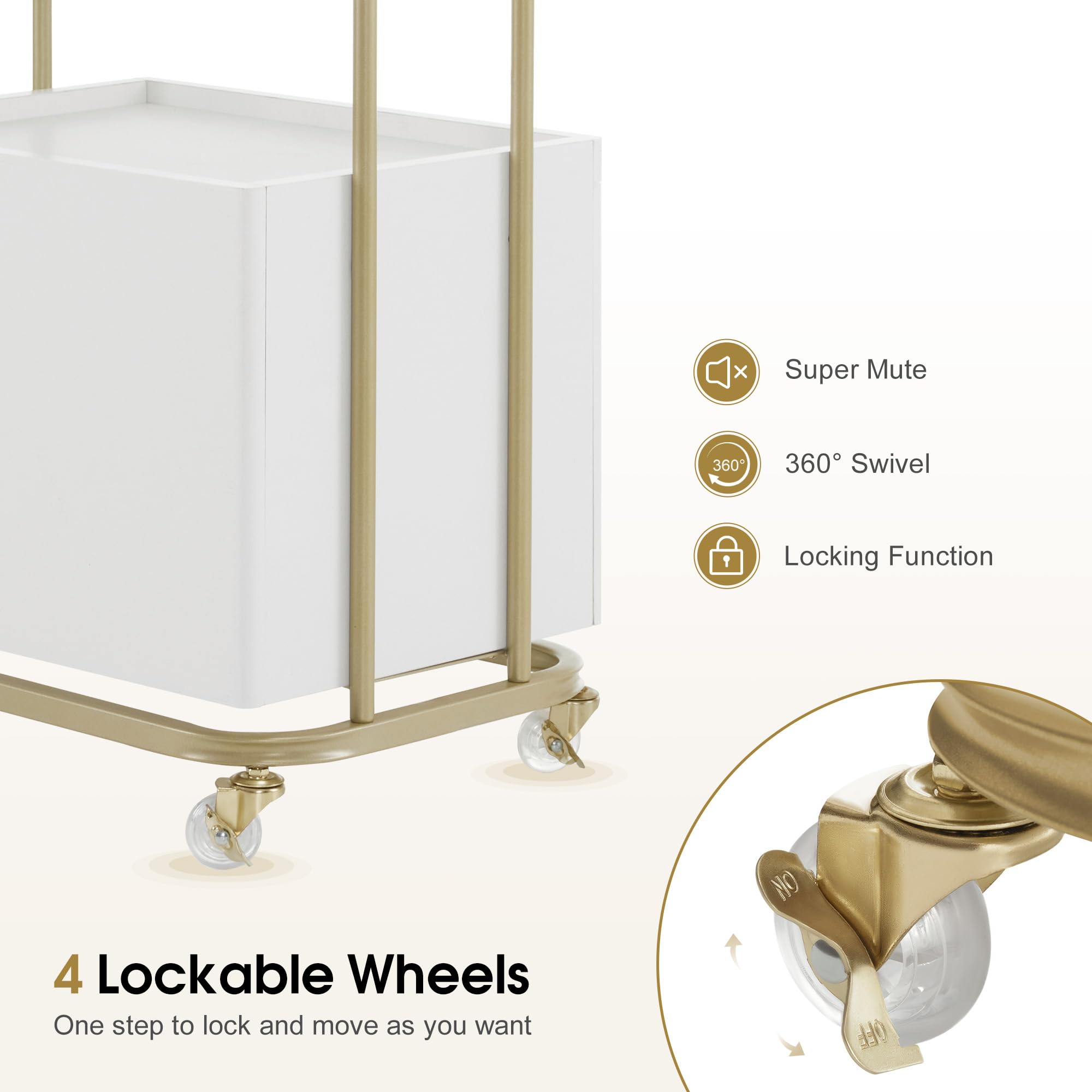 BarberPub Salon Trolley with Universal Wheels, Storage Rolling Cart with Drawer, Barber Shop Tool Organizer for Hair Stylist, SPA Metal Trolley for Storing Skin Cosmetics 2074 (White)