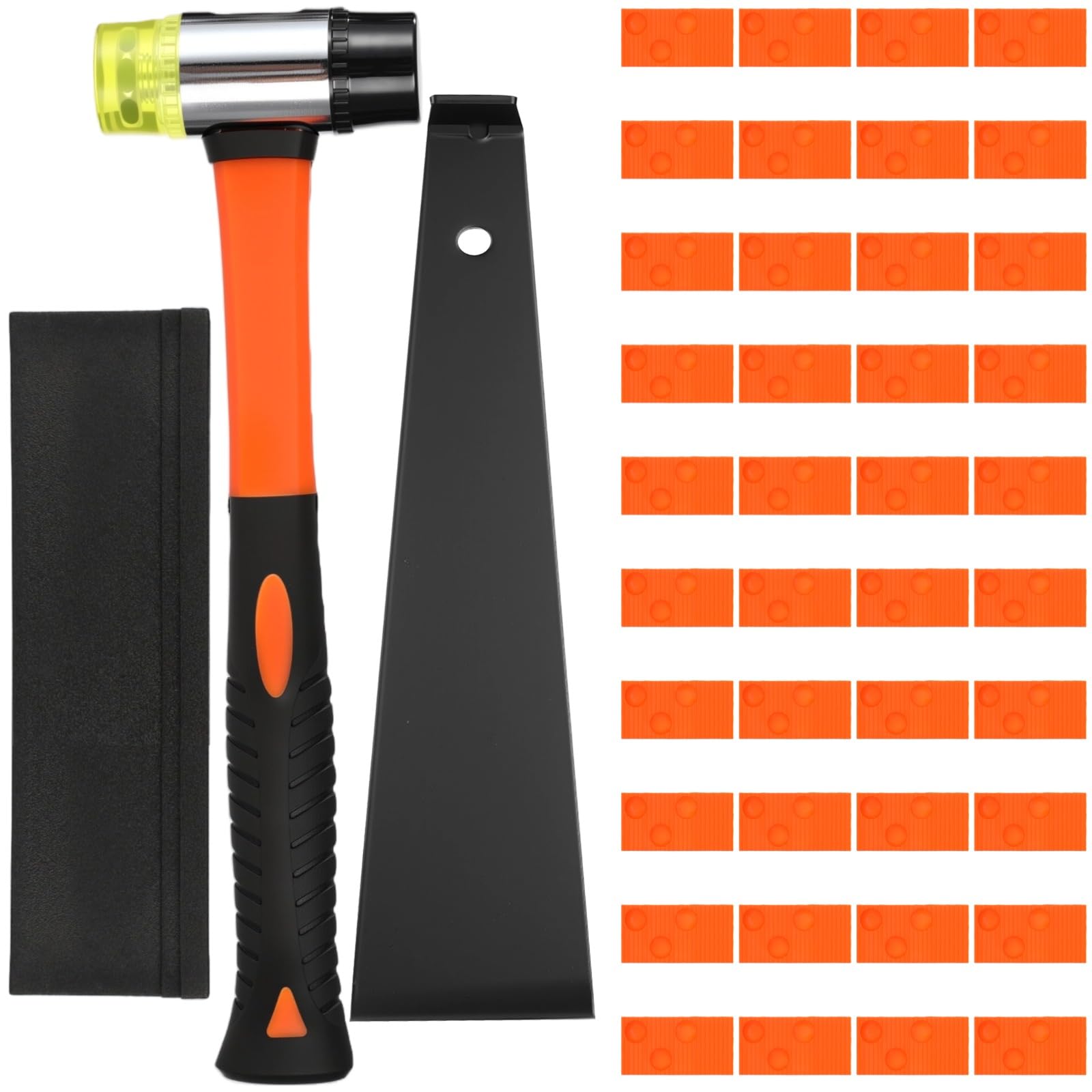 Calolin 43 Pcs Laminate Floor Installation Kit, Including 40 Spacers, Pull Bar, 3-in-1 Knocking Block, Double-Faced Hammer, Wood Flooring Tools Set for Professional Installation & Maintenance