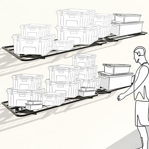 Miniatura 7 de Paquete de 4 estantes de pared de garaje de 2 x 4 pies, 4 estantes en total de 16 pies de largo, estantes de almacenamiento resistentes, perfectos