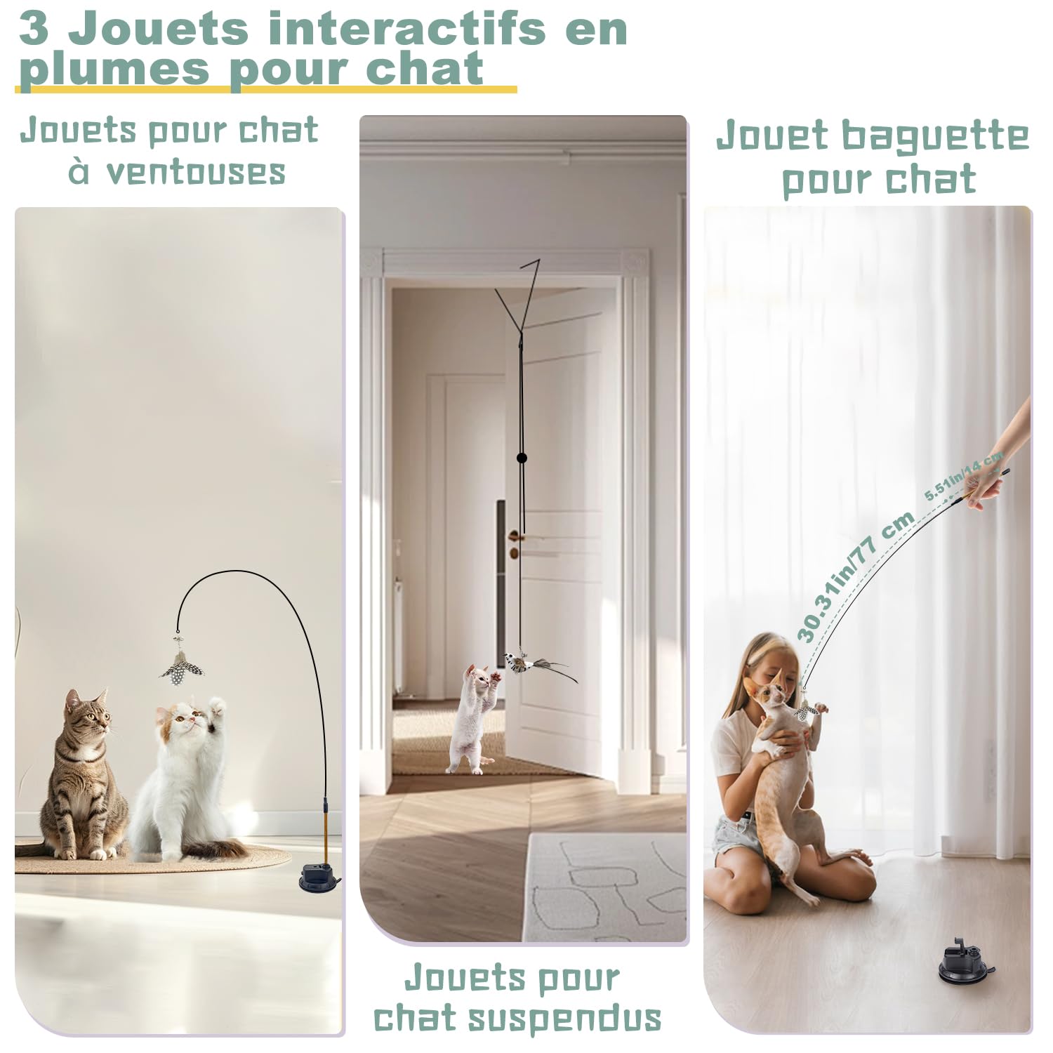 7-en-1 Jouet Chat Interactif, Ventouse Collante Lavable, Jeu pour Chat Oiseau Qui Bouge Interieur, Jouets Suspendus pour Chats, Bâtonnets Herbe à Chat et Corde à Mâcher, Oreiller en Peluche