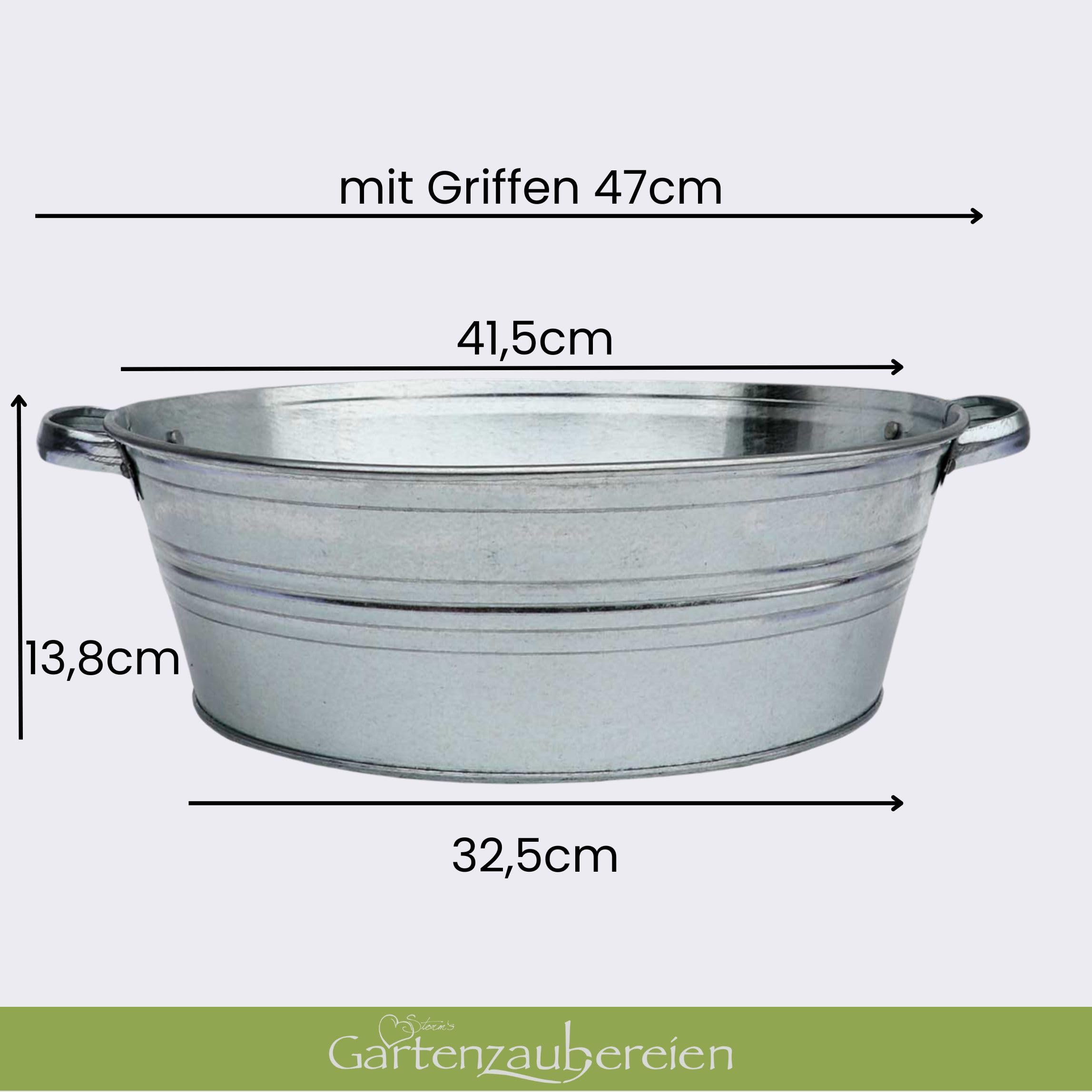 Storm's Gartenzaubereien Runde - Zinkwanne 13 Liter mit stabilen Griffen zum Bepflanzen oder als Miniteich