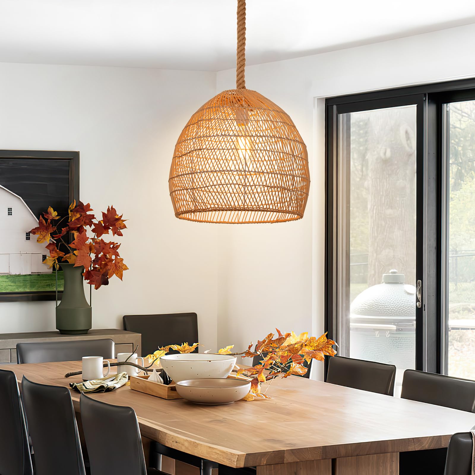 WalmHomie Hand Woven Pendant Light Rattan Lamp Shade,Rope Lamp for 