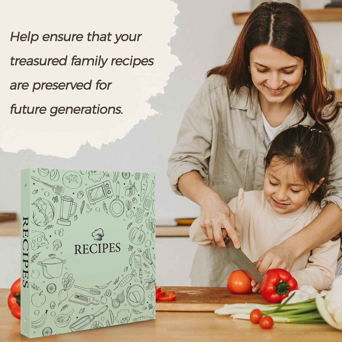 Raccoglitore di ricette 8,5 x 11 3 anelli, anelli rotondi da 2,5 cm, libro di ricette da scrivere nelle tue ricette, ricette con 60 buste di plastica, 12 divisori, 60 biglietti di ricette vuoti