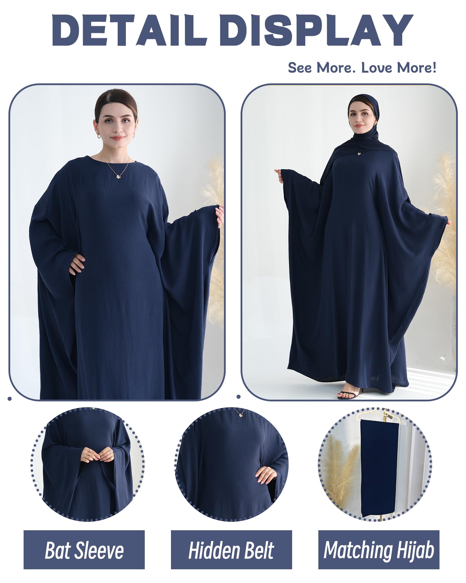 Gebetskleidung für Frauen 2 Stück Abaya Muslim Damen mit Khimar Hijab Muslimische Robe einfarbige lose einteilige