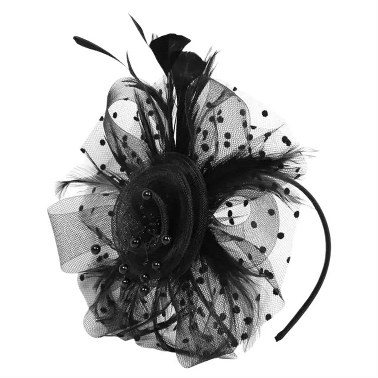 UALXPAO Wedding Hats Net Feather Fascinator Hat Headband Clip Fascinators for Tea Party,Weddings(Black)