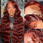 KEKEYY Reddish Brown Lace Front Wigs Pre Plucked 30 Inch 200% Density Body Wave Lace Frontal Wig with Baby Hair, Glueless