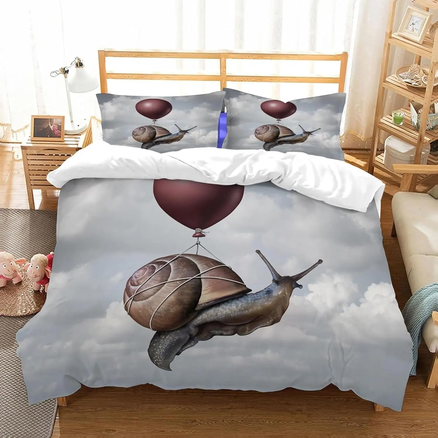 NDXRWDZR Single Bedding Set Snail Duvet Cover for Kids Soft Hypoallergenic Microfiber Duvet Cover with Zipper Closure, 1 Duvet Cover 135x200 cm + 2 Pillowcases 50x75 cm