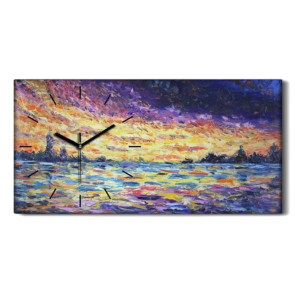 Horloge sur Toile 60x30cm Arbres Pétroliers Ciel Coucher de Soleil