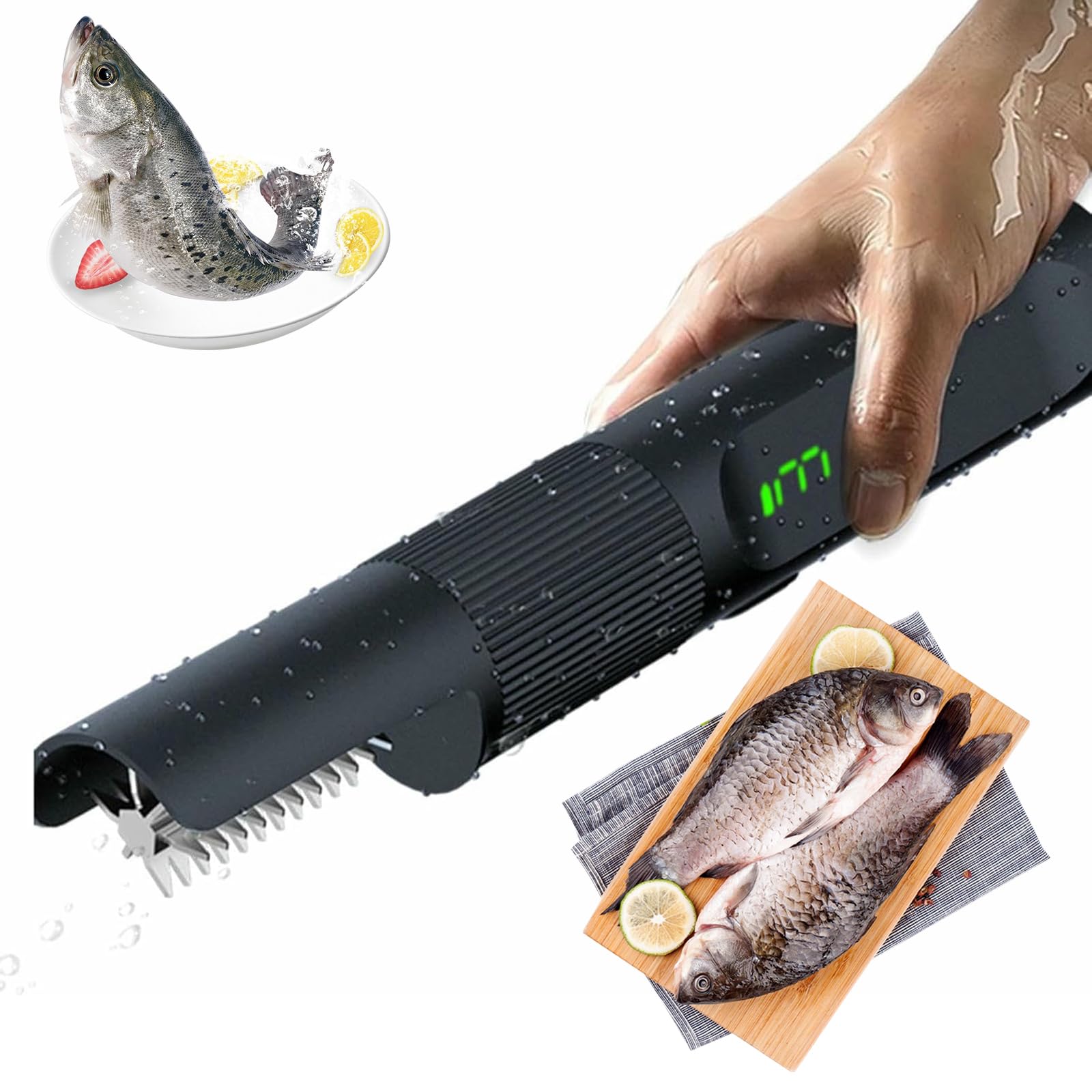 Descaler di Pesce Elettrico a cordone - Batteria da 6000 mAh, Display LCD Regolabile a 3 Marce, rimozione Potente e Facile su Scala per cuochi e Chef a casa