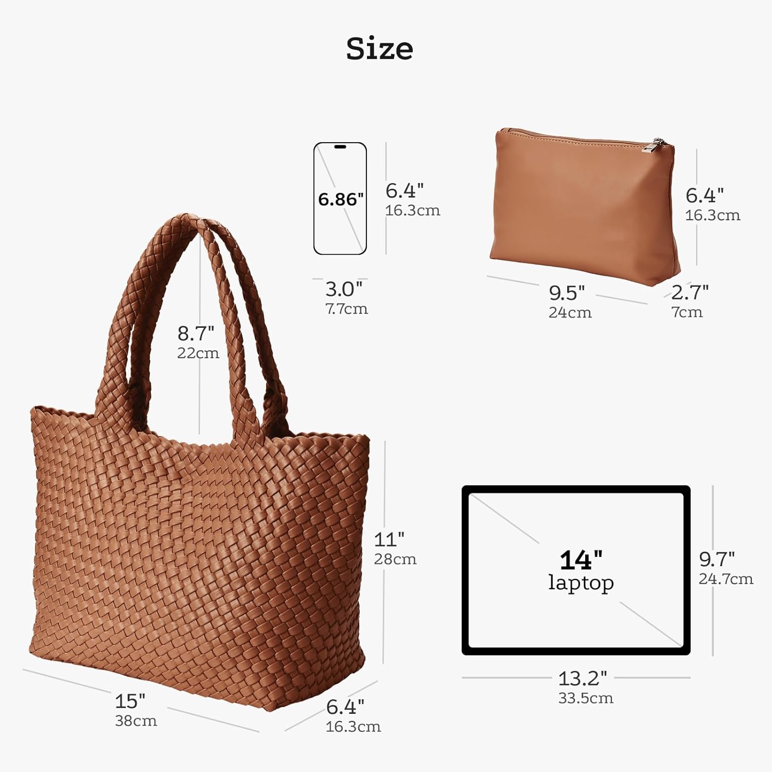 Woven tote Bag for Women, Large woven handbag Shoulder Bag Soft Vegan Leather with Inner Zipper Pouch - Image 3