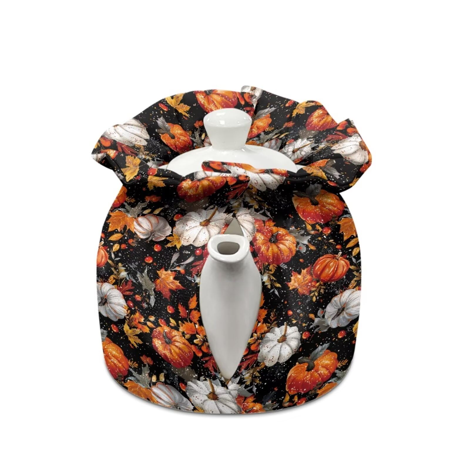 Yewattles Fall Cat Dog Print Teapot Cozy Dust Cover with Drawstring Design Tea Pot Cozies Insulated Kettle Cover Home Kitchen Table Decorative Accessories