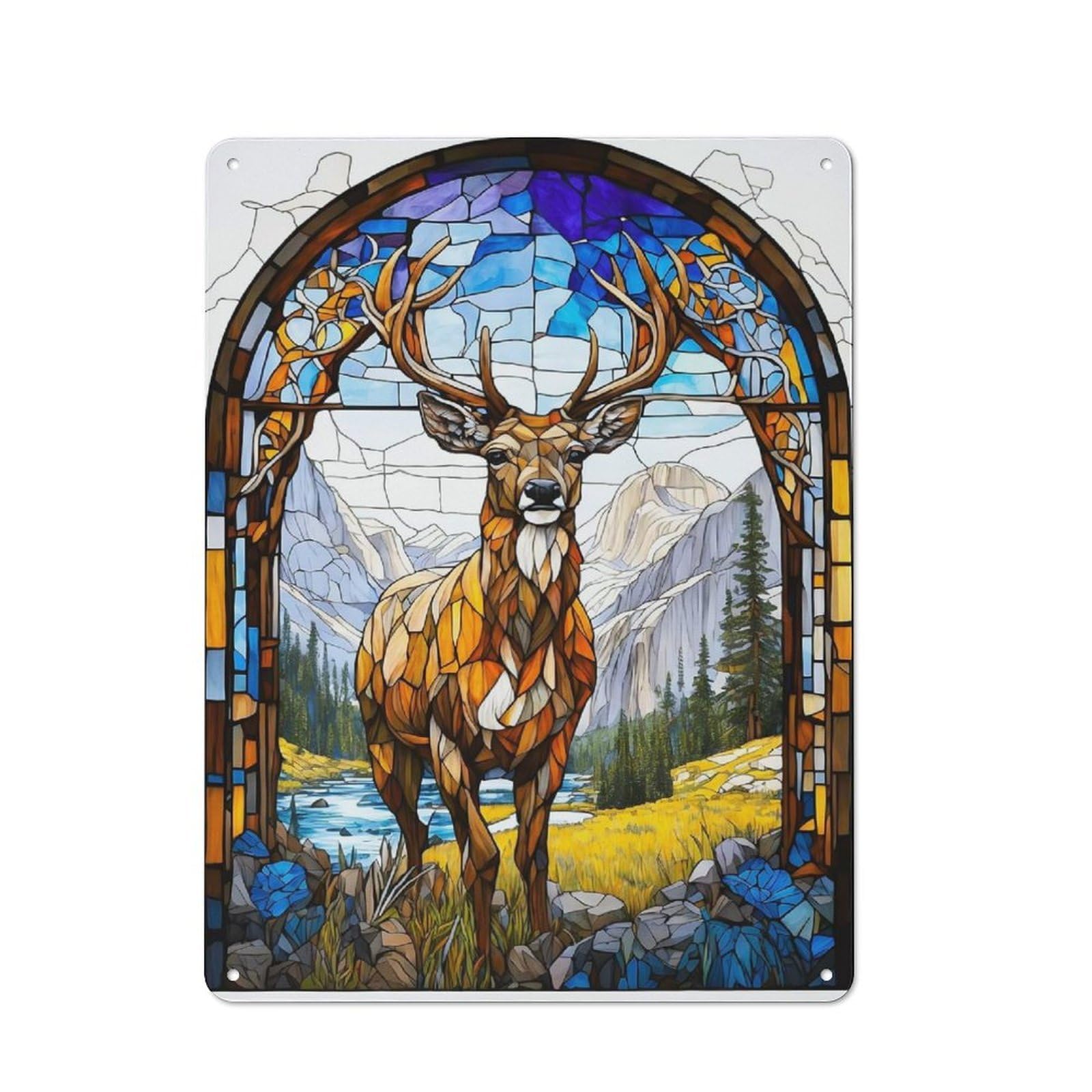 Junmoney Deer Stained Glass Vintage-Inspired Tin Sign 40X30cm For Garage Or Workshop, For Vintage Wall Decor Fans, For Metal Sign Collectors