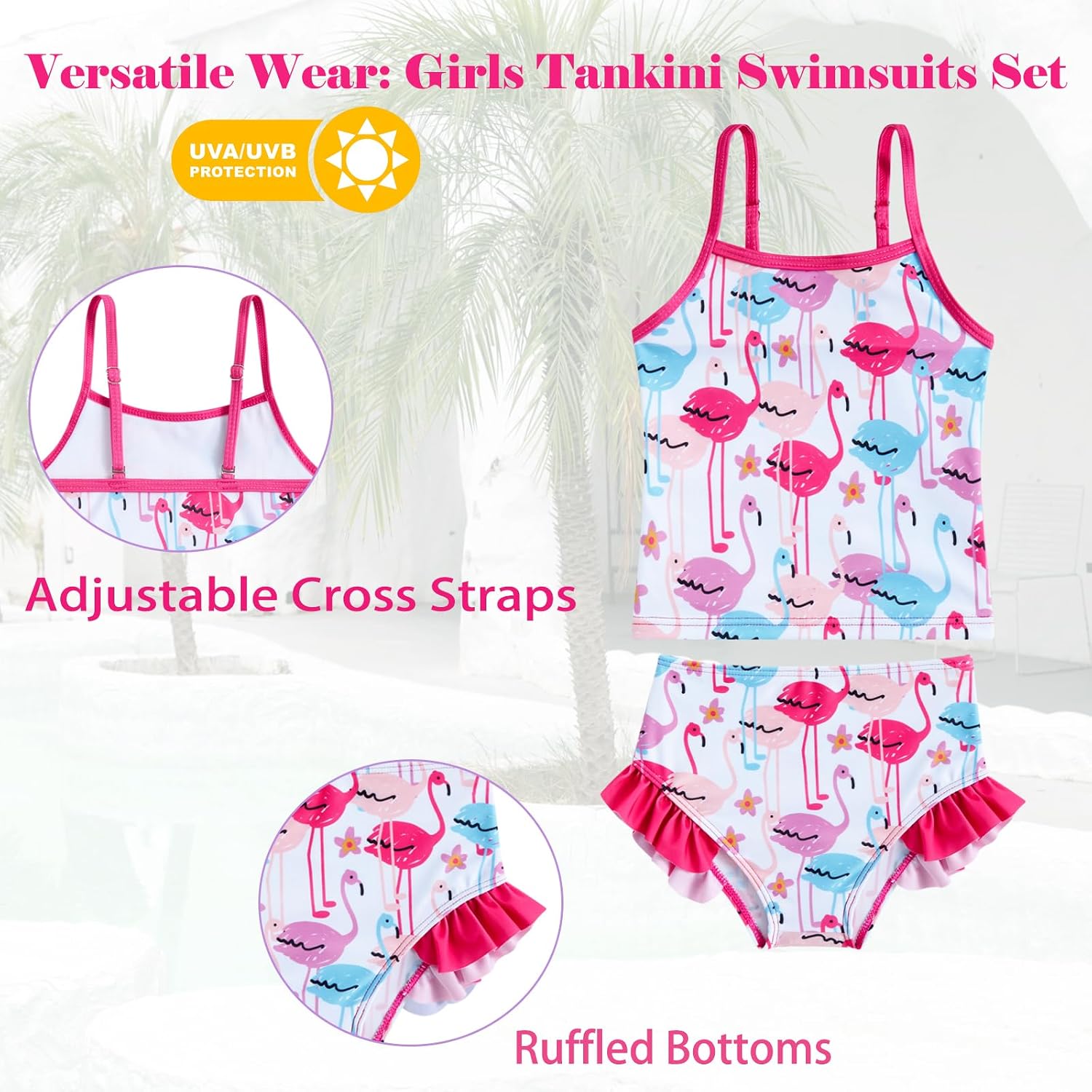 Funnycokid Girls Swimsuit Tankini Rash Guard Set Bathing Suits 3-10 Years image 4